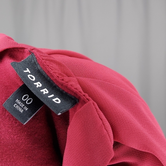 Torrid Sleeveless Strappy Empire Dress 00 M/L Sheer Chiffon Lined Midi Red Wine - Picture 6 of 7